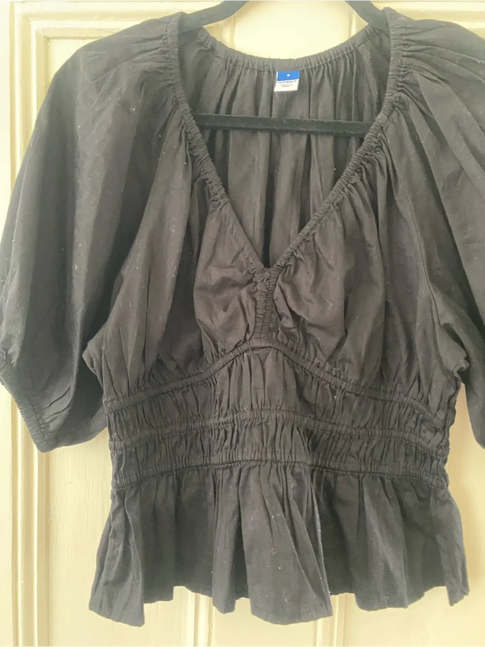Old Navy Black Smocked Peplum V-Neck Blouse